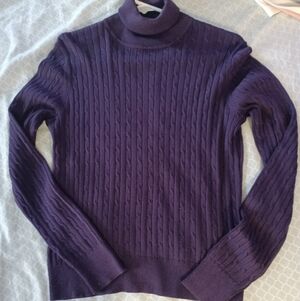 peck and peck womens small silk blend cable knit purple turtleneck sweater